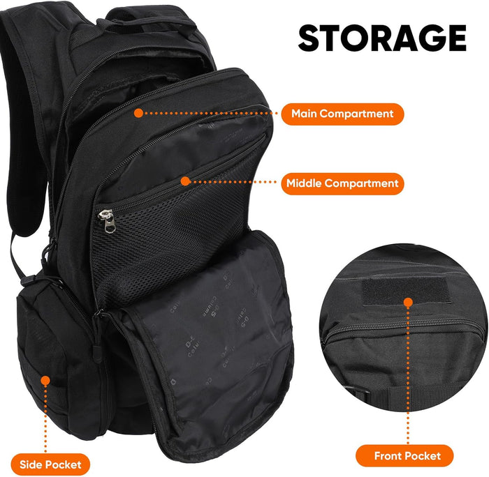 35L Tactical Backpack for Men, MOLLE Military Bug Out Bag, Waterproof Rucksack for Hiking with Hydration Port Black