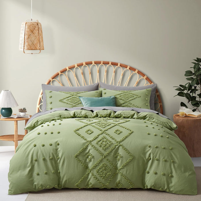 Oli Anderson Tufted Duvet Cover Queen Size, Soft and Lightweight Duvet Covers Set for All Seasons, 3 Pieces Boho Embroidery Shabby Chic Bedding Set (Pumpkin Brown, Queen, 90"×90")