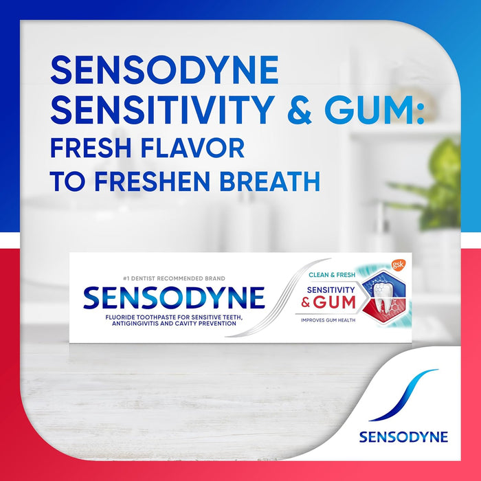 Sensodyne Sensitivity & Gum Sensitive Toothpaste for Gingivitis, Sensitive Teeth Treatment, Clean & Fresh - 3.4 oz (pack of 4)