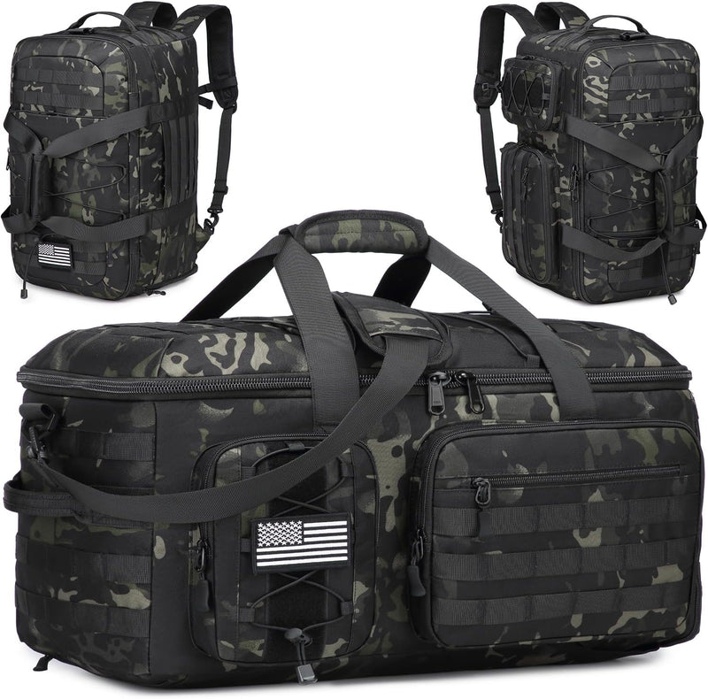 50L Gym Bags for Men, 3 in 1 Travel Duffle Bag with Shoe Compartment, Tactical Military Backpack for Overnight Weekender Gym Traveling Workout Deployment