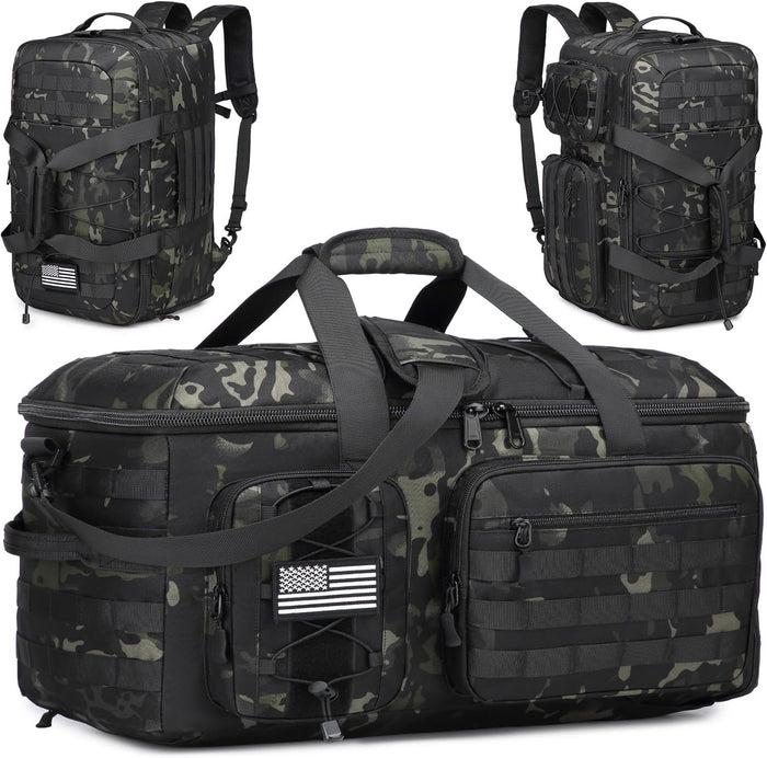 50L Gym Bags for Men, 3 in 1 Travel Duffle Bag with Shoe Compartment, Tactical Military Backpack for Overnight Weekender Gym Traveling Workout Deployment
