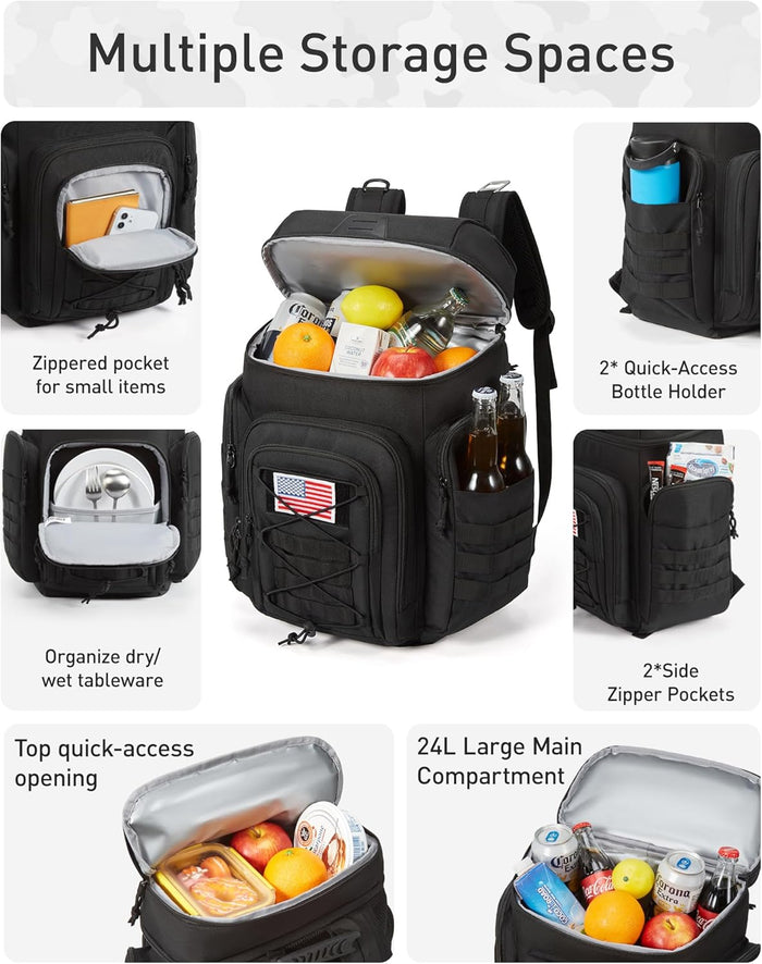 TOURIT 42 Can Tactical Cooler Backpack – Insulated for 16H Ice Retention, Leakproof, Multi-Pocket with DIY Hook & Loop Panel