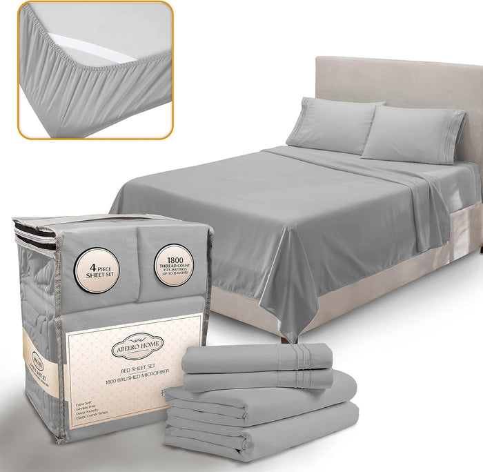 Queen Sheet Set - Elastic Corner Straps - Soft Cooling Sheets - Luxury Hotel Bed Sheet - Deep Pockets Microfiber Bedsheet - Bedding Sheets & Pillowcases - 4 Piece (Queen Size, Gray)