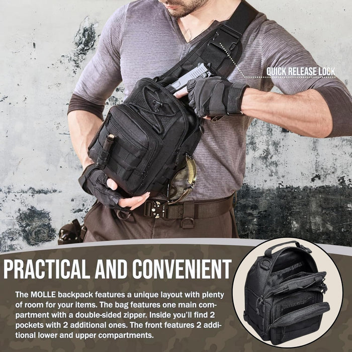 Tactical Shoulder Sling Bag Small Outdoor Chest Pack Backpack for Men Traveling, Trekking, Camping, Sling Backpack