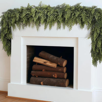 2 Pcs 9FT Christmas Garland, Christmas Decorations, Real Touch Cedar Garland, Artificial Cypress Garlands for Mantle Fireplace Door Table Wall Upstairs Indoor Outdoor Holiday Xmas Decor