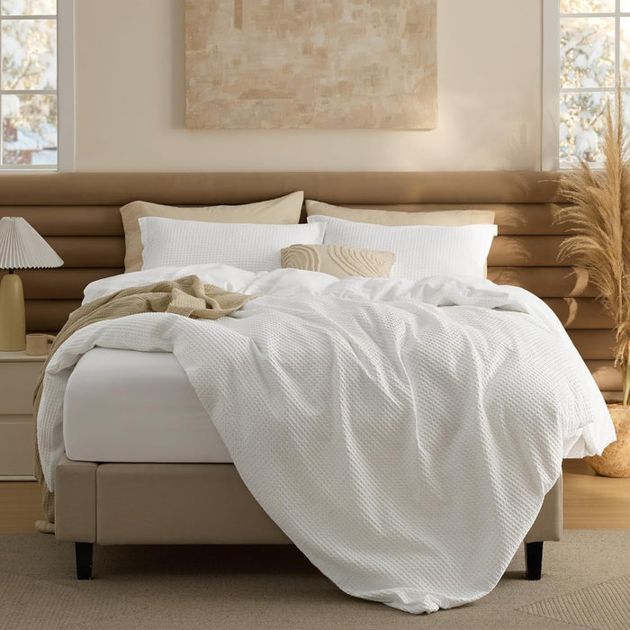 Bedsure Cotton Duvet Cover Queen - 100% Cotton Waffle Weave Khaki Duvet Cover Queen Size, GentleSoft™ and Breathable Tan Bedding Set for All Season, 3 Pieces, 90"x90"