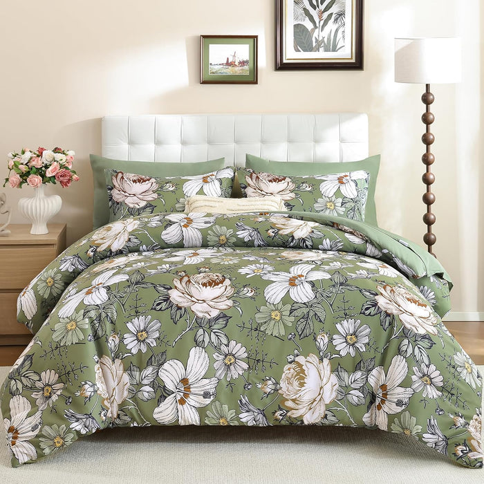 Luxudecor Queen Comforter Set 7 Pieces Bedding Sets,Gray Floral Comforter and Sheet Set,Soft Microfiber Bed in a Bag for All Seasons (Gray,90"x90")