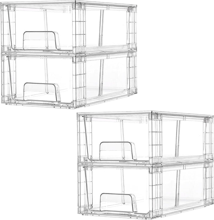 Vtopmart 4Pack Large Stackable Kitchen Pantry Storage Drawers, Clear Organizer Bins with Handles, Acrylic Drawer Organizers for Kitchen Pantry, Bathroom Undersink, Cabinet Organization and Storage