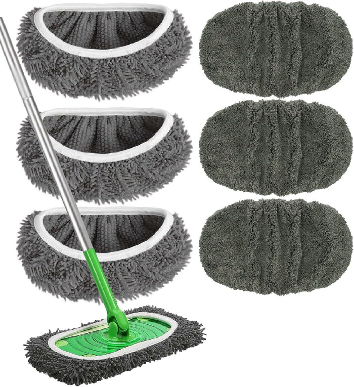 Reusable Microfiber Mop Pads Washable Wet Pads Compatible with Refills for Swiffer Sweeper Wet & Dry Sweeping Cloths Mop Head Replacement for Household Cleaning
