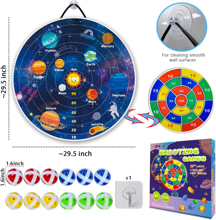 2 in 1 29" Large LED Dart Board for Kids 8-12 Games with LED Sticky Balls, Indoor & Outdoor Games for Kids 8-12, Board Games for Kids
