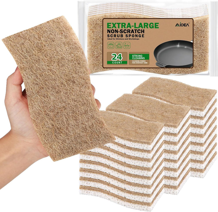 AIDEA XL Scrub Sponges 6Count, Heavy Duty Sponges for Dishes, Extra Large Sponge for Cleaning Kitchen and Household, Heavy Duty Sponge Safe for Non-Coated Cookware, Cleaning Power for Bathroom, House