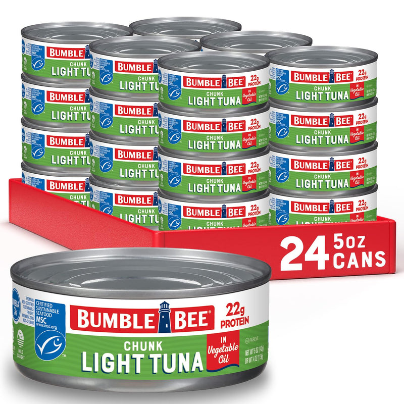 Bumble Bee Chunk Light Tuna In Water, 5 oz Cans (Pack of 4) - Wild Caught Skipjack Tuna - 22g Protein Per Serving - MSC Certified Sustainable Seafood, Non-GMO, Gluten Free, Kosher
