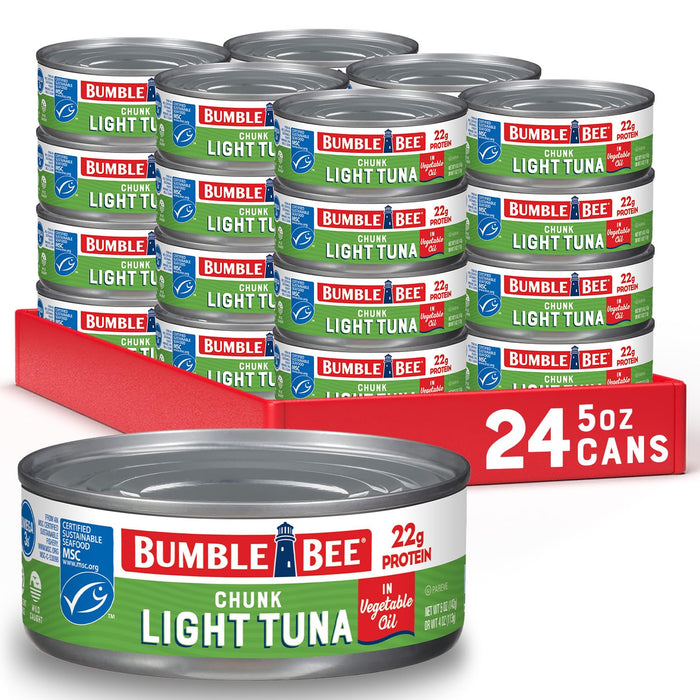 Bumble Bee Chunk Light Tuna In Water, 5 oz Cans (Pack of 4) - Wild Caught Skipjack Tuna - 22g Protein Per Serving - MSC Certified Sustainable Seafood, Non-GMO, Gluten Free, Kosher
