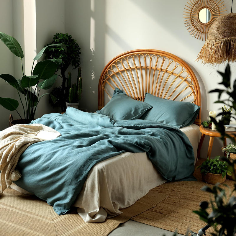 XZ XIFA 100% Natural French Flax Linen Duvet Cover King, Olive Green Cooling Duvet Cover Set, Soft,Textured,Lightweight,Fluffy Linen Bedding Cover Set for Hot Sleepers(1Duvet Cover,2Pillowcases)