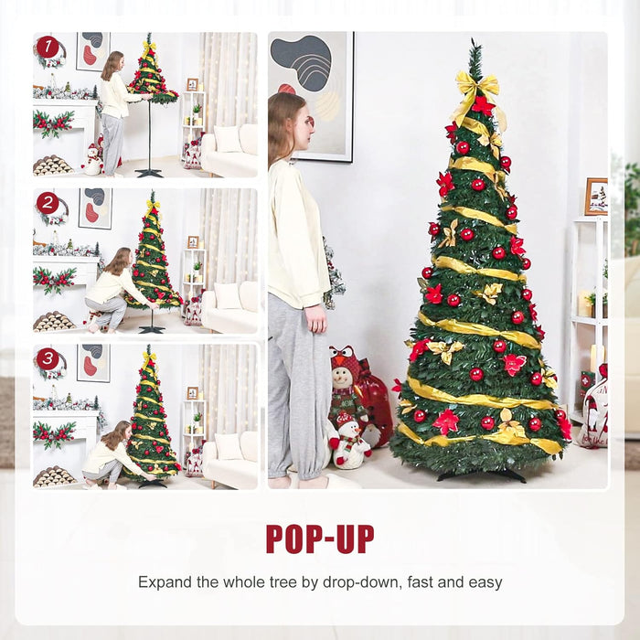 Decoway Pre Lit Pre Decorated Christmas Tree Pop Up Christmas Tree and Warm White LED Lights,Holiday Party Decorations,Red Gold (Yellow, 6 FT)