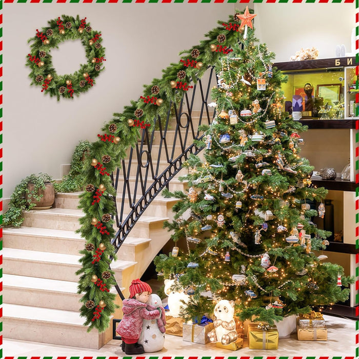 9.8Ft Christmas Norfolk Pine Garland,Cedar Garland Realistic,Pine Garlands for Mantle, Table,Stair Handrail,Indoor, Outdoor Christmas