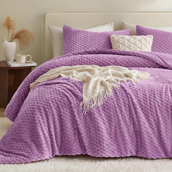 Petrichor Fluffy King Comforter Set - Ultra-Soft Cream White Flannel Thick Comforter for King Bed, Luxury Warm Bedding Set for Winter & Fall, Cozy Fuzzy Bed Set 3 Pieces (1 Comforter & 2 Pillowcases)