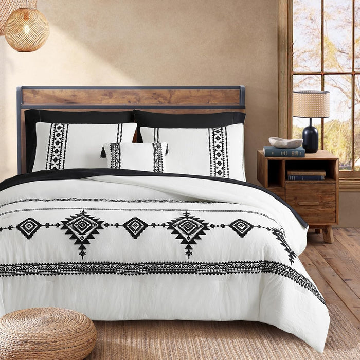 MaiRêve Embroidery Queen Size Comforter Set Black, Boho Farmhouse Western Bedding Set 7 Pieces, All Season Bed in A Bag Comforter Set with Sheets, Pillowcases & Shams