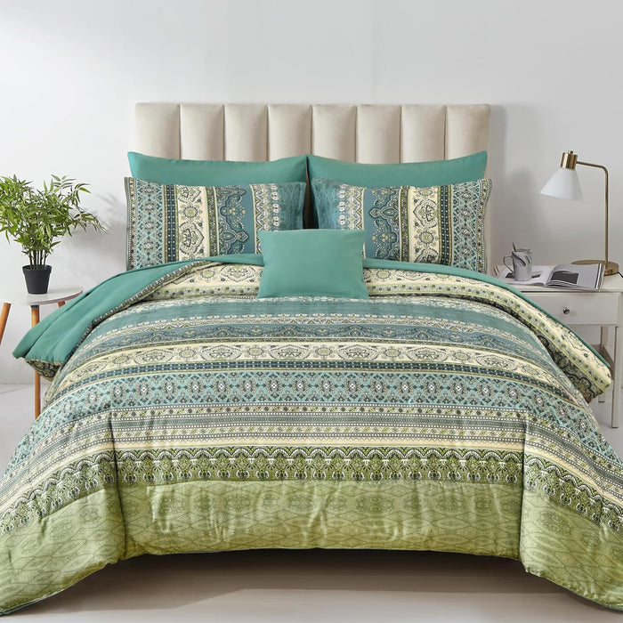 Cottolester Boho Comforter Set Queen Size Light Blue Comforter Set 8 Piece Bed in a Bag Paisley Floral Bedding Sets All Season