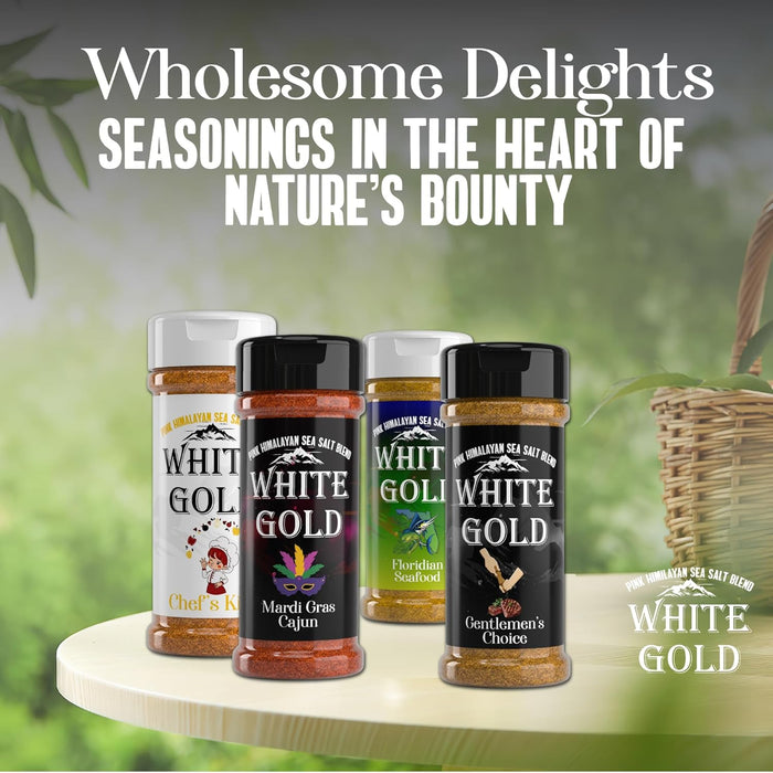 White Gold Cajun Seasoning - Cajun Spice with Pink Himalayan Sea Salt - Mardi Gras-inspired Gourmet Flavor for Vegetables, Stews & Grilling Seasoning, Natural Ingredients, Gluten-Free, Vegan, Keto Friendly