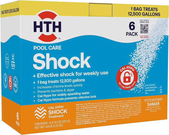 HTH 52036R Pool Care Shock Advanced, Swimming Pool Chemical - Cal Hypo Formula, Prevents Bacteria & Algae, Restores Crystal Clear Water - Shock Treatment, (6 Pack)