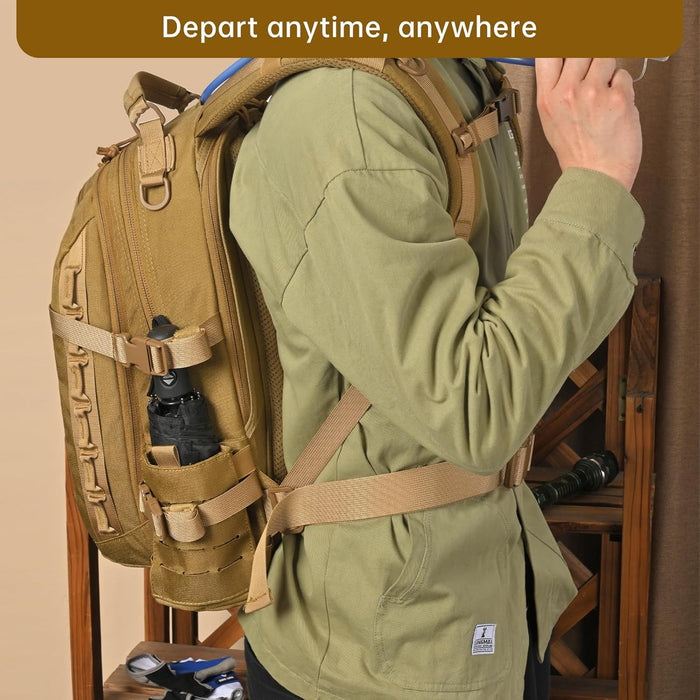 Tactical Backpack for Men: 27L Lightweight Assault Pack,Waterproof and MOLLE System,For Camping, Hiking Daypack in Khaki