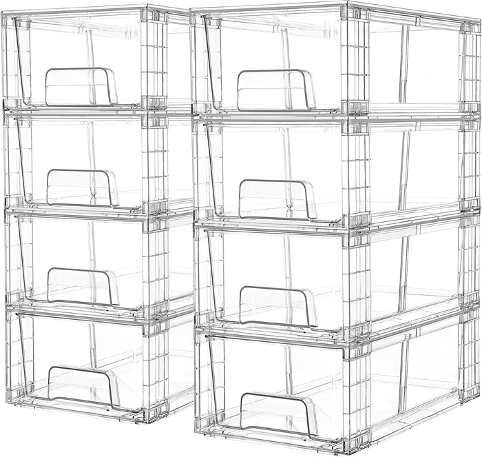 Vtopmart 4Pack Large Stackable Kitchen Pantry Storage Drawers, Clear Organizer Bins with Handles, Acrylic Drawer Organizers for Kitchen Pantry, Bathroom Undersink, Cabinet Organization and Storage