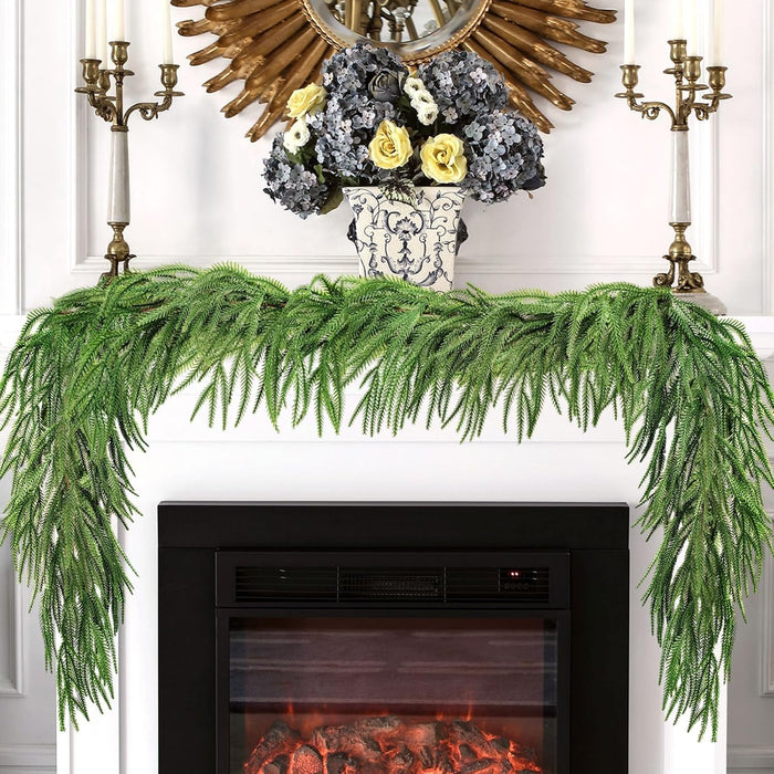6 Ft Christmas Garlands Norfolk Pine Garlands, Real Touch Artificial Xmas Greenery Garland for Mantel, Staircase, Tabletop - Indoor Outdoor Winter Christmas Decor