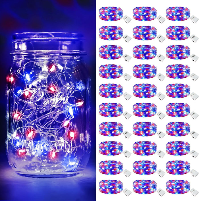 btfarm 30 Pack Fairy Lights Battery Operated [3 Modes], 7ft 20 Led Twinkle Lights String Lights Waterproof Bulk Small Mini Silver Wire for Christmas Mason Jars Wedding Table Centerpiece, Warm White