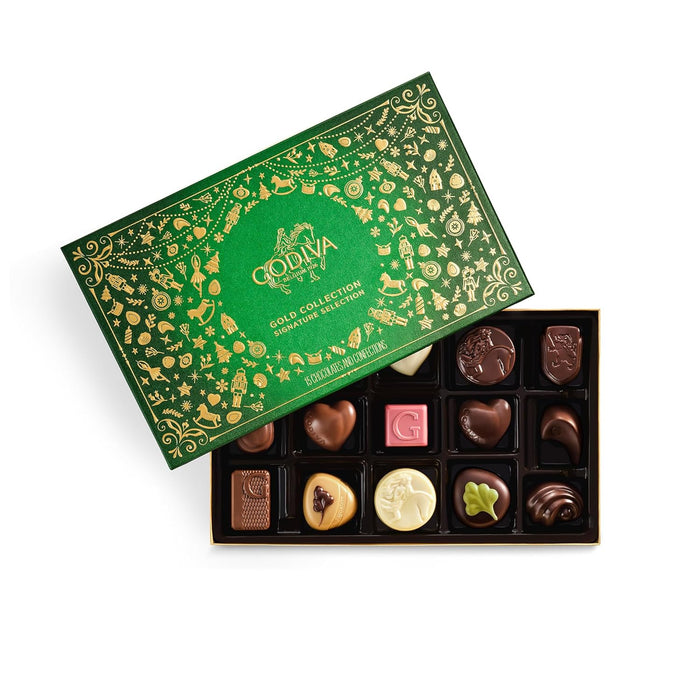 Godiva Red Bow Gold Milk Chocolate Gift Box, Belgian Milk Chocolates with Ganaches, Pralinés & Caramels, Gourmet Holiday Gift, Non-GMO & Kosher, 15 Pc