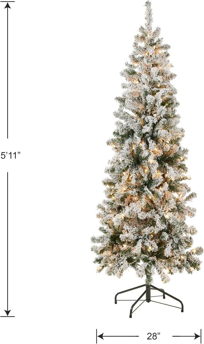 National Tree Company First Traditions Pre-Lit Acacia Flocked Tree Medium Christmas Tree, Clear Incandescent Lights, Plug in, 6 ft