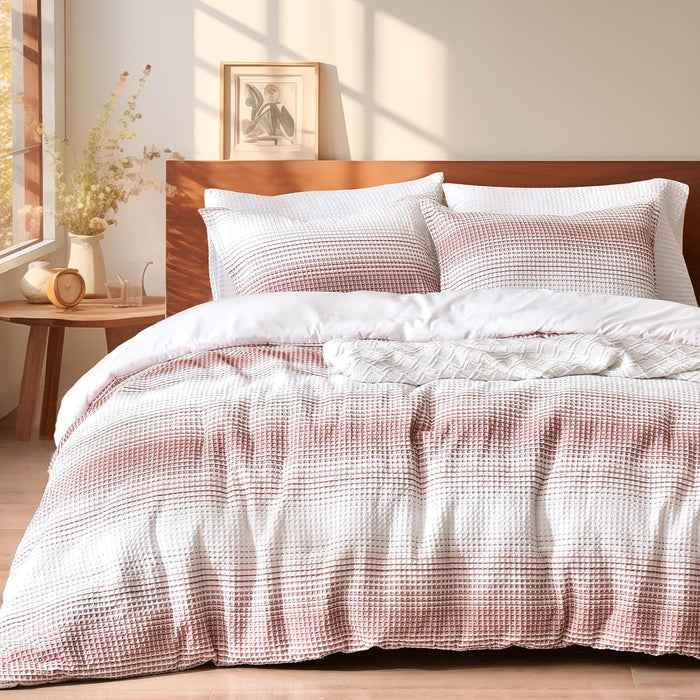 PHF Ultra Soft Waffle Weave Comforter Set Queen Size, 3 Pieces Lightweight Breathable Comfy Bedding Set, Comfy Textured 1 Comforter with 2 Pillow Shams, Black