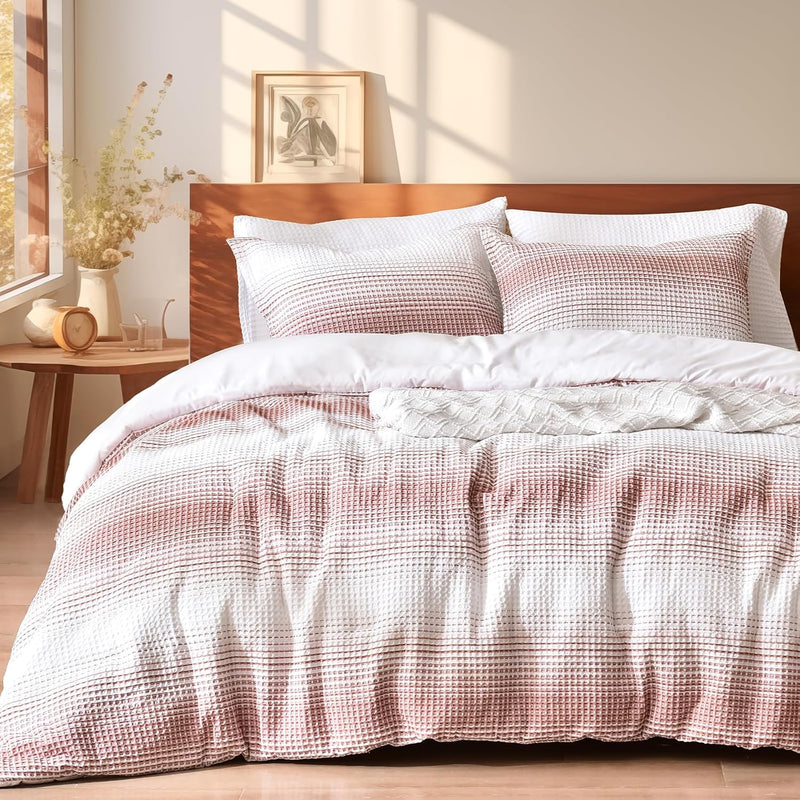 PHF Ultra Soft Waffle Weave Comforter Set Queen Size, 3 Pieces Lightweight Breathable Comfy Bedding Set, Comfy Textured 1 Comforter with 2 Pillow Shams, Black