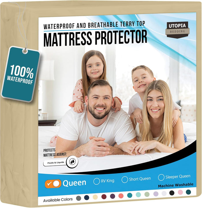Utopia Bedding Waterproof Mattress Protector Twin Size, Premium Terry Mattress Cover 200 GSM, Breathable, Fitted Style with Stretchable Pockets (White)