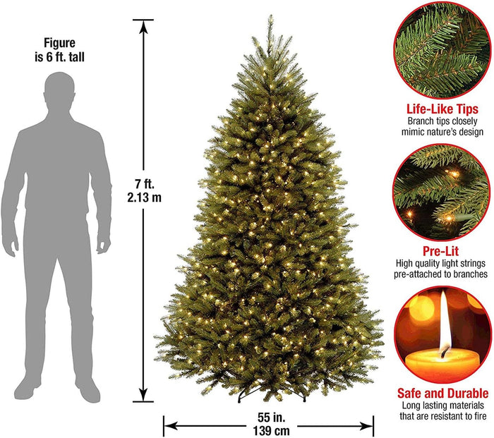 National Tree Company Pre-Lit Artificial Full Christmas Tree, Green, Dunhill Fir, White Lights, Includes Stand, 7.5 Feet