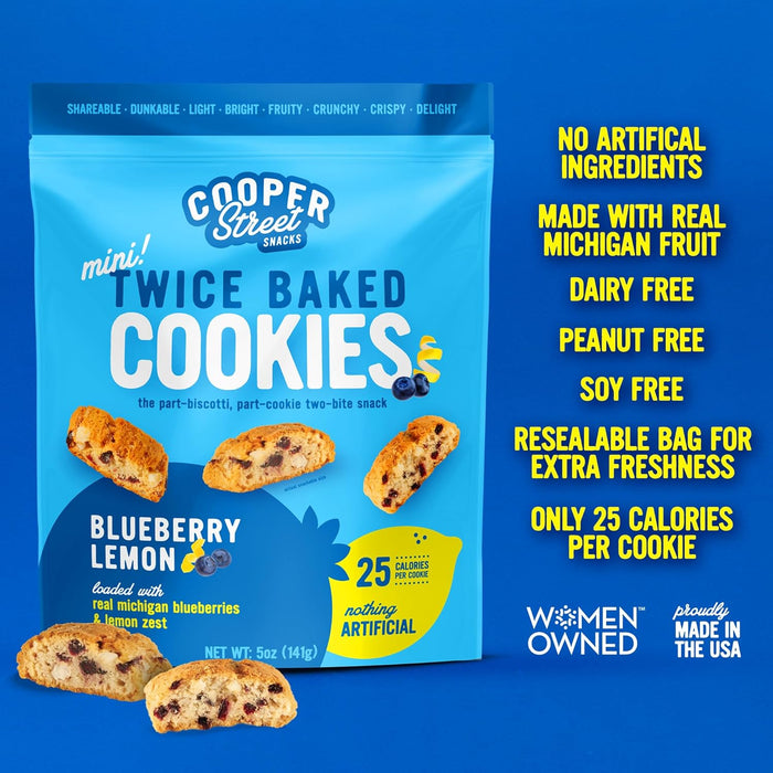 Cooper Street Twice Baked Lemon Blueberry Biscotti Cookies - Light, Crispy Mini Biscotti Cookies Ideal with Coffee - Traditional Low Calorie Italian Snacks - Kosher, Dairy, Peanut & Soy Free (6 Pack)