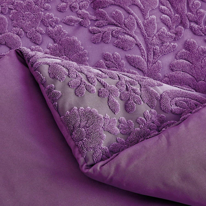 Sunshine Nicole Velvet Jacquard Comforter Set, Velvet Jacquard Face and Brushed Solid Microfiber Reverse, with Light Weight Soft Poly Fill, 3 Pieces Purple, King