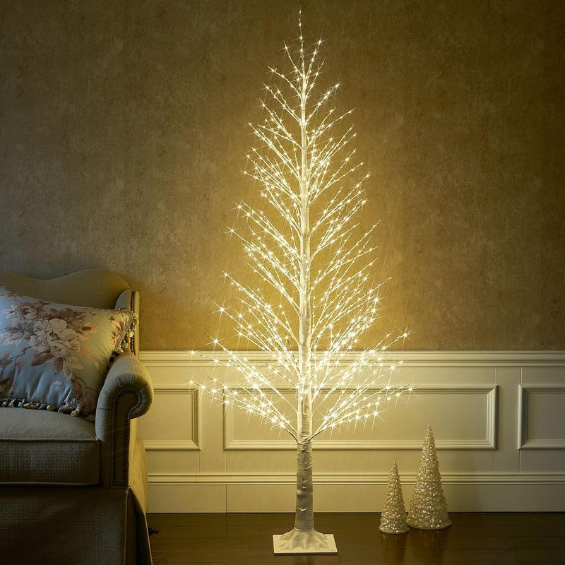5FT Lighted Birch Tree with Twinkle Lights, 580 LED Warm White Lights, LED Lighted Christmas Tree for Indoor Outdoor Home Room Wedding Party Christmas Decor