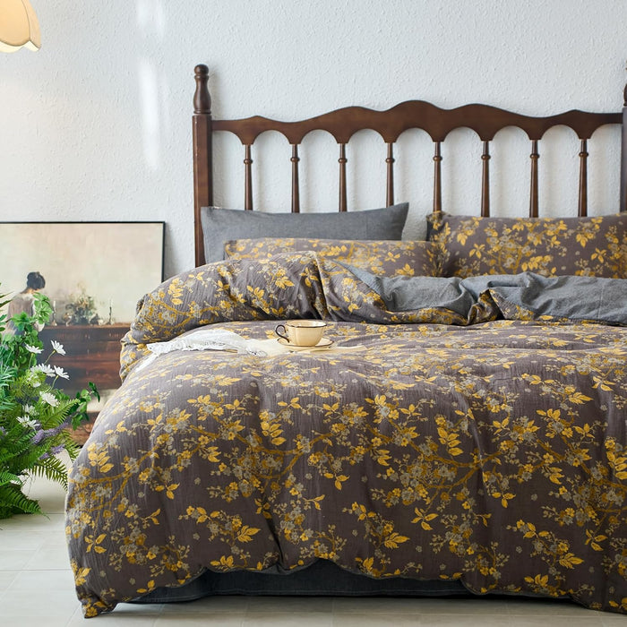 mixinni Vintage Style Garden Flower Queen Duvet Cover with Zipper Closure Soft Long Staple Percale Cotton Vibrant Pattern on Flower Bedding Quilt Cover Set(Queen, All Season)