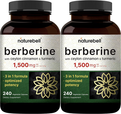 Berberine Supplement 1500mg with 1000mg Ceylon Cinnamon & 300mg Turmeric, 480 Veggie Capsules | 97% Pure Berberine HCL | Supports Balanced Sugar Levels & Heart Health | Vegan, Non-GMO