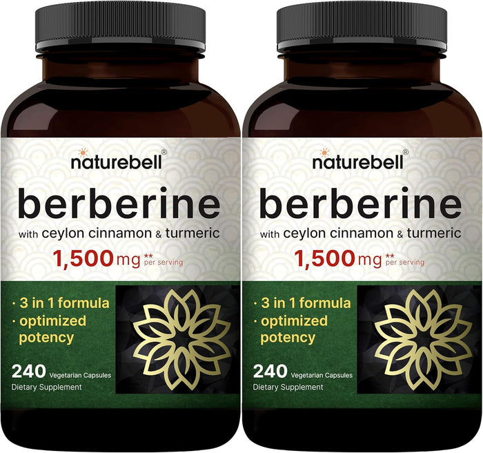 Berberine Supplement 1500mg with 1000mg Ceylon Cinnamon & 300mg Turmeric, 480 Veggie Capsules | 97% Pure Berberine HCL | Supports Balanced Sugar Levels & Heart Health | Vegan, Non-GMO