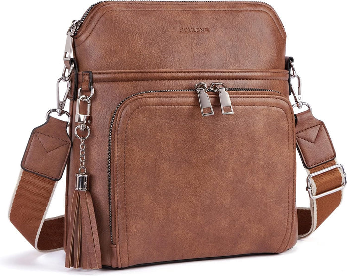 Roulens Crossbody Purse for Women Vegan Leather Medium Crossbody Wallet Bag for Travel Women Shoulder Handbags with Tassel
