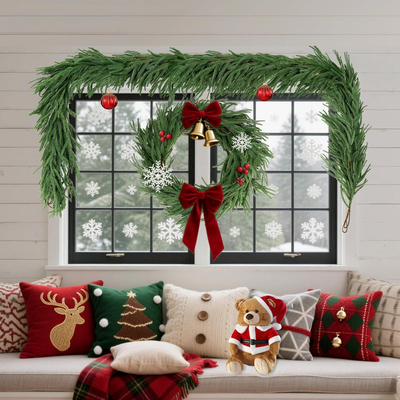 Artificial Norfolk Pine Garlands,Real Touch Artificial Greenery Garland for Table, Mantle, Wall,Indoor Outdoor Holiday Winter Christmas Decorations (2, 6FT)