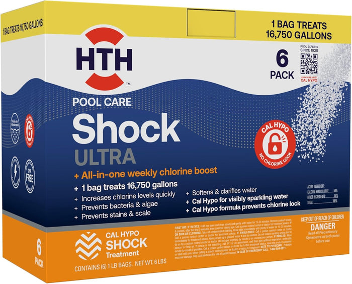 HTH 52036R Pool Care Shock Advanced, Swimming Pool Chemical - Cal Hypo Formula, Prevents Bacteria & Algae, Restores Crystal Clear Water - Shock Treatment, (6 Pack)