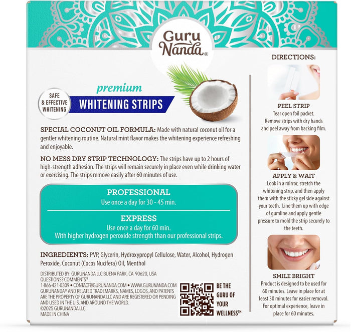 GuruNanda Teeth Whitening Strips - 7-Day Treatment with Non-Slip, Dry Strip Technology - Whitening Designed with Care for a Brighter Smile