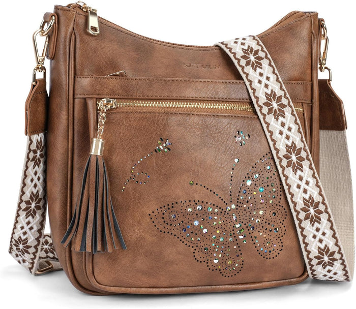KITEVIUN Medium Crossbody Bags for Women Trendy, Women's Butterfly Shoulder Handbags with Tassel