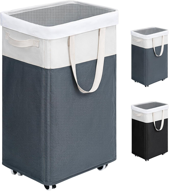 Goodpick Pink Laundry Baskets with Wheels 2-Pack, 75L Rolling Laundry Basket with Removable Wash Bags, Large Laundry Hamper for Corner Dorm, Collapsible Laundry Basket on Wheels