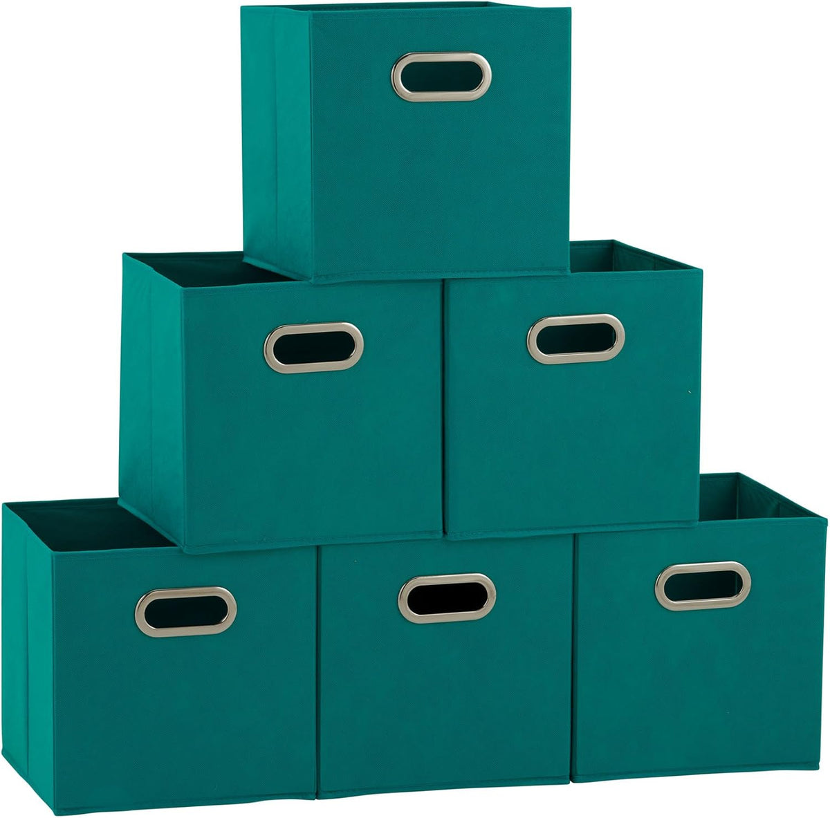 Household Essentials Foldable Fabric Storage Cubes 6-Pack – 11x11x11 Stackable Non-Woven Bins with Chipboard Sides & Grommet Handles – Closet, Shelf, Nursery, or Office Organizer – Black