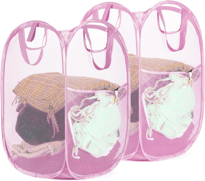 HOUSE AGAIN Mesh Popup Laundry Hamper, [Reinforced] Collapsible Laundry Basket, Foldable Pop Up Hamper with Durable Handles, Easy to Open and Fold for Dorm, Laundry Room, Bedroom, RV, (Grey）