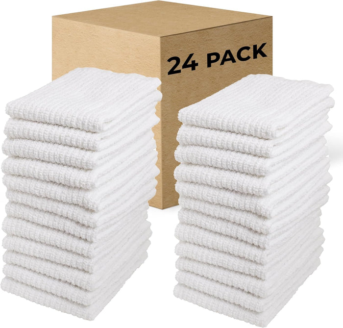Bar Mop Cleaning Kitchen Dish Cloth Towels,100% Cotton, Machine Washable, Everyday Kitchen Basic Utility Bar Mop Dishcloth Set of 12, White